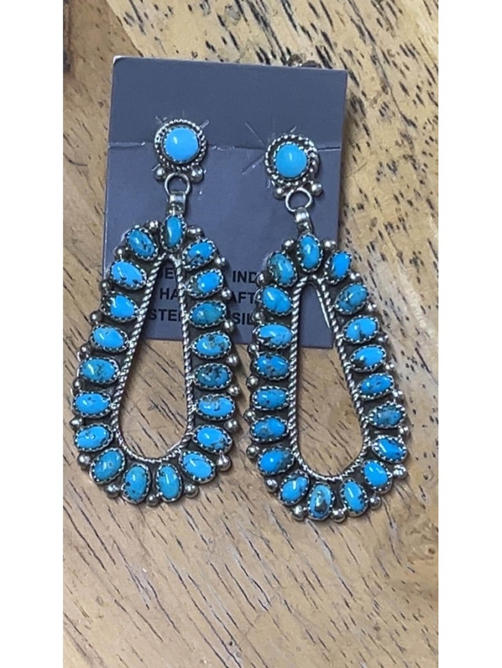Navajo sterling silver turquoise cluster teardrop earrings Natural -Ella Cowboy